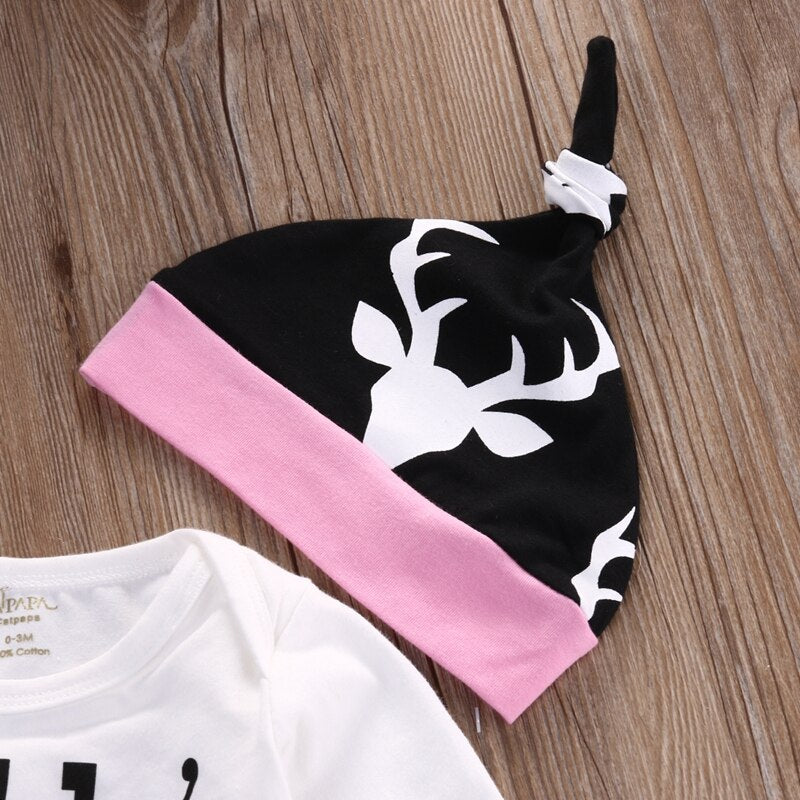 Winter Children Clothing Cute Deer Newborn Infant Baby Girls Tops Romper +Long Pants Hat Outfits Clothes 0-18M - ebowsos