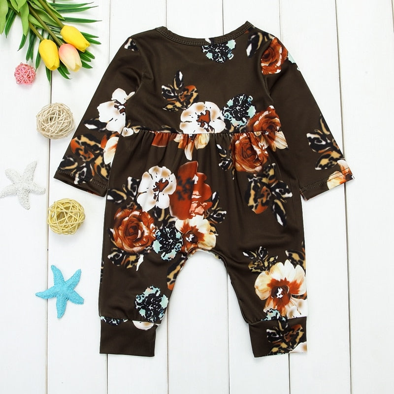 Winter Clothes Floral Baby Romper Newborn Girls Long Sleeve Jumpsuit Sunsuit Outfits Costume - ebowsos