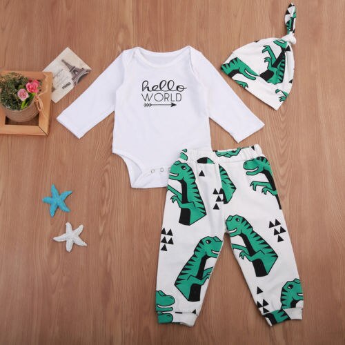 Winter Fall Dinosaurs Newborn Baby Boys Girls Top Romper Camoufalge Pants 3Pcs Outfits Set Clothes - ebowsos