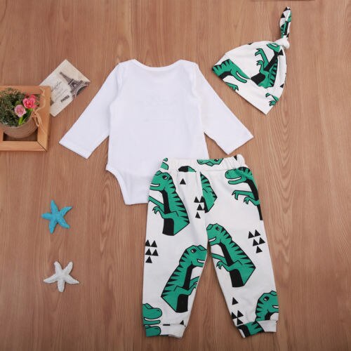 Winter Fall Dinosaurs Newborn Baby Boys Girls Top Romper Camoufalge Pants 3Pcs Outfits Set Clothes - ebowsos