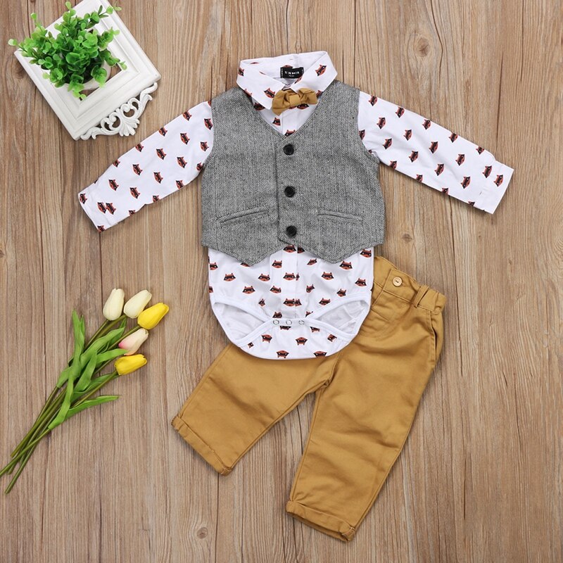 Winter Fashion Baby Boy Clothes Toddler Baby Boys Formal Suit Waistcoat Pants Tuxedo Casual Outfits Set 0-24M - ebowsos