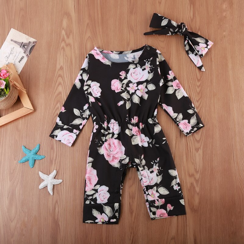 Winter Floral Princess Girls Newborn Baby Girls Long Romper Long Sleeve Cotton Jumpsuit Playsuit Clothes Outfits 0-18M - ebowsos