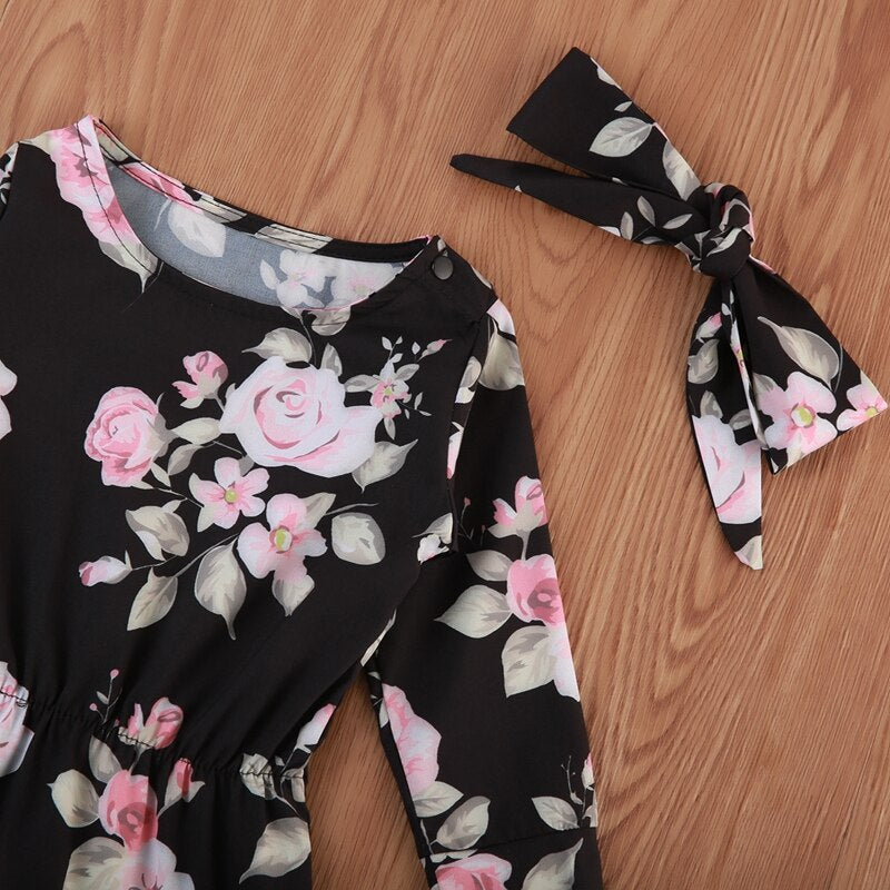 Winter Floral Princess Girls Newborn Baby Girls Long Romper Long Sleeve Cotton Jumpsuit Playsuit Clothes Outfits 0-18M - ebowsos