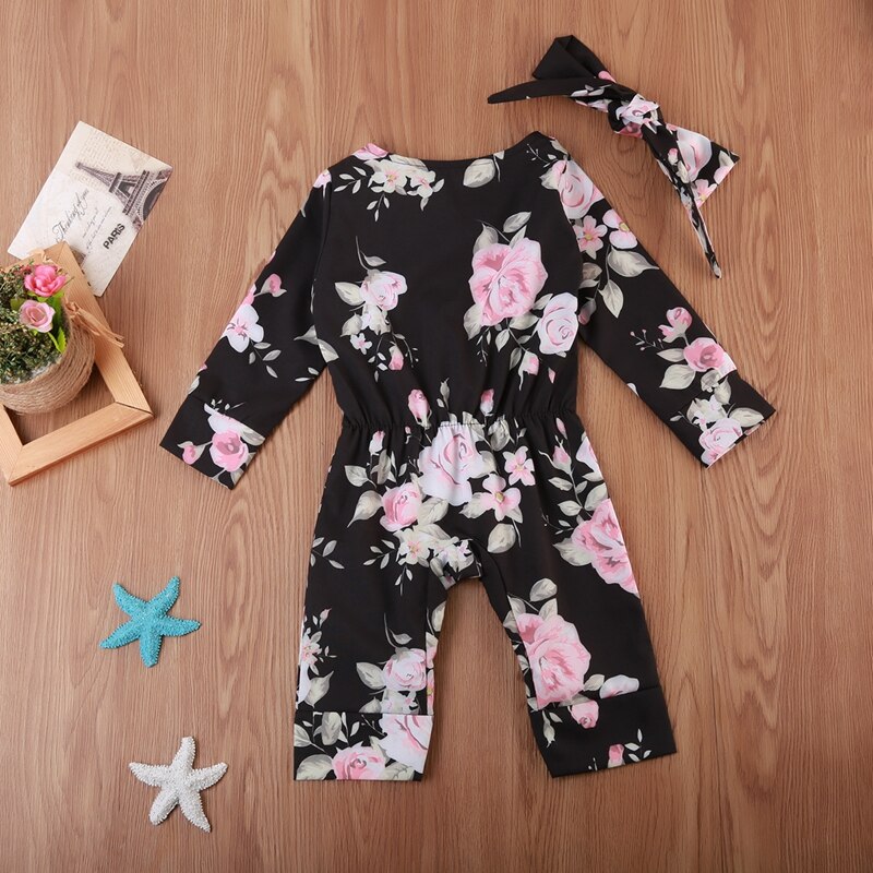 Winter Floral Princess Girls Newborn Baby Girls Long Romper Long Sleeve Cotton Jumpsuit Playsuit Clothes Outfits 0-18M - ebowsos