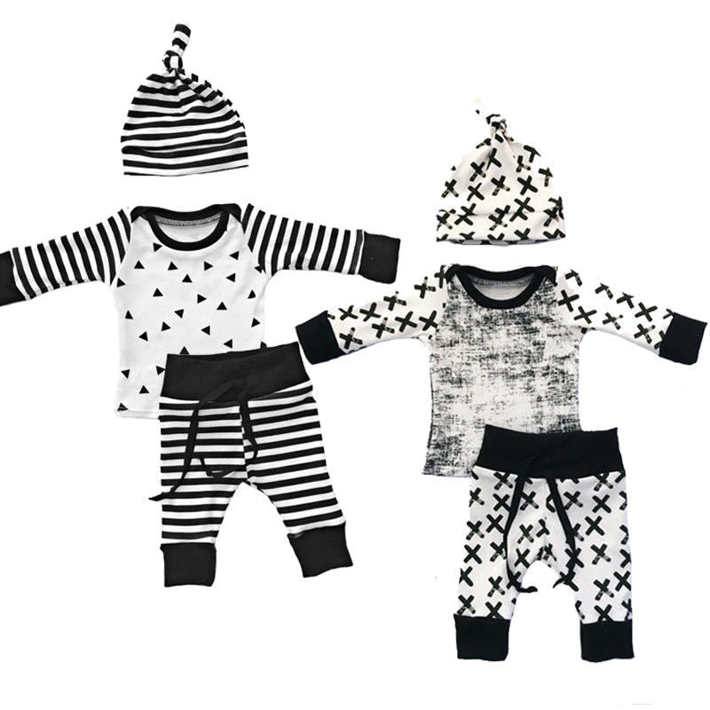 Winter Kid Toddler Baby Boy Girl Outfit Top Long Sleeve+Long Pants Legging Hat Clothes 3PCS Set - ebowsos