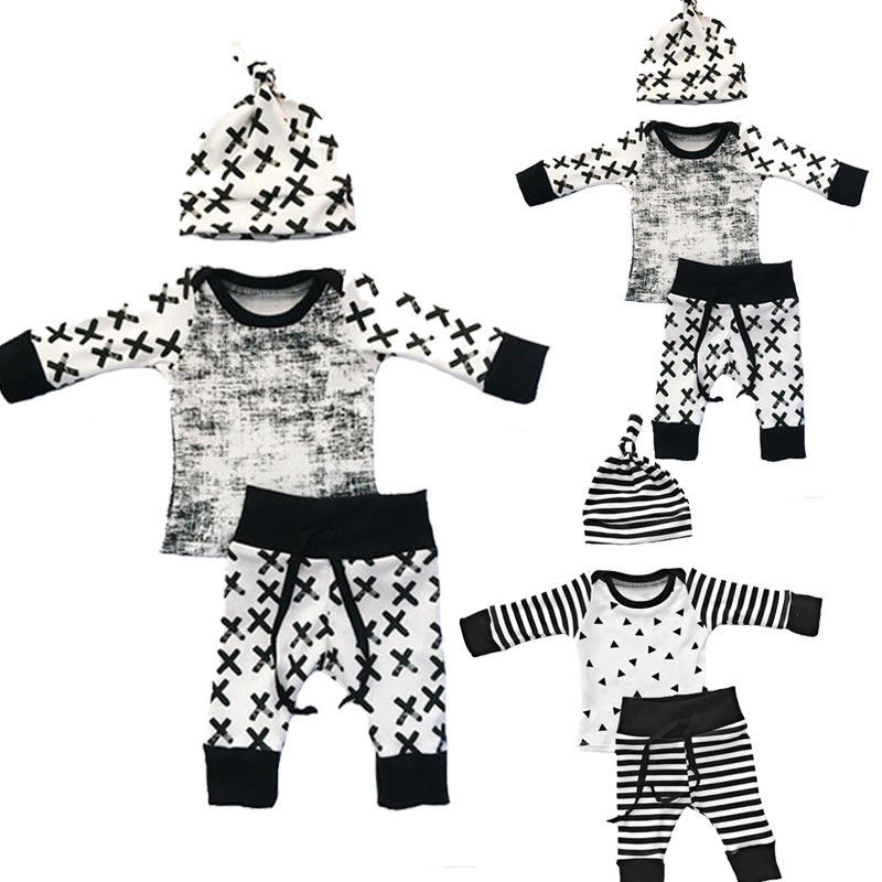 Winter Kid Toddler Baby Boy Girl Outfit Top Long Sleeve+Long Pants Legging Hat Clothes 3PCS Set - ebowsos