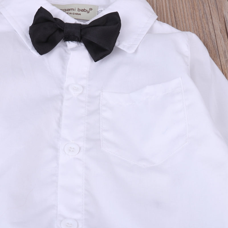 Winter Newborn Baby Boys Clothes Gentleman Clothes Cotton Long Sleeve Shirt Tops Bib Pants Outfits Set 2Pcs - ebowsos