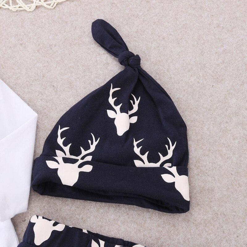 Winter Newborn Infant Baby Girls Boy Deer Long Sleeve Cotton Tops T-shirt+Long Pants+Hat 3pcs Outfits Set - ebowsos