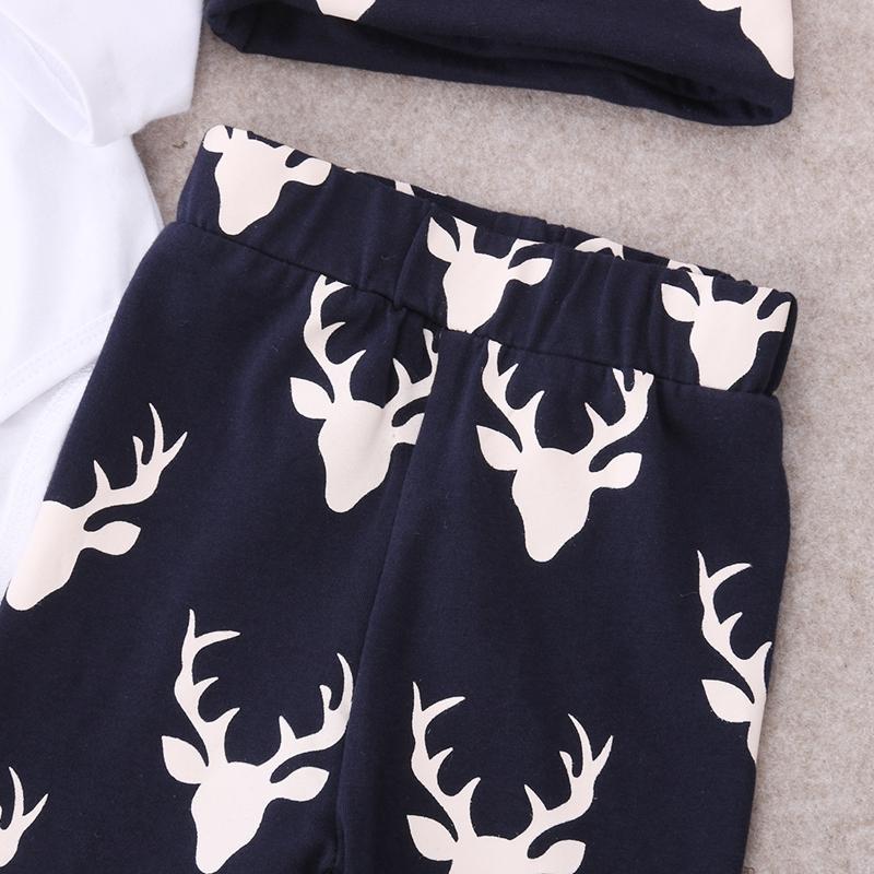 Winter Newborn Infant Baby Girls Boy Deer Long Sleeve Cotton Tops T-shirt+Long Pants+Hat 3pcs Outfits Set - ebowsos