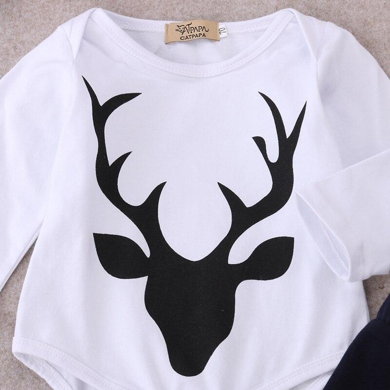 Winter Newborn Infant Baby Girls Boy Deer Long Sleeve Cotton Tops T-shirt+Long Pants+Hat 3pcs Outfits Set - ebowsos