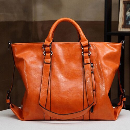 Women PU bag portable shoulder bags cross body-Orange - ebowsos