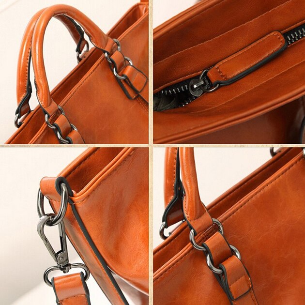 Women PU bag portable shoulder bags cross body-Orange - ebowsos