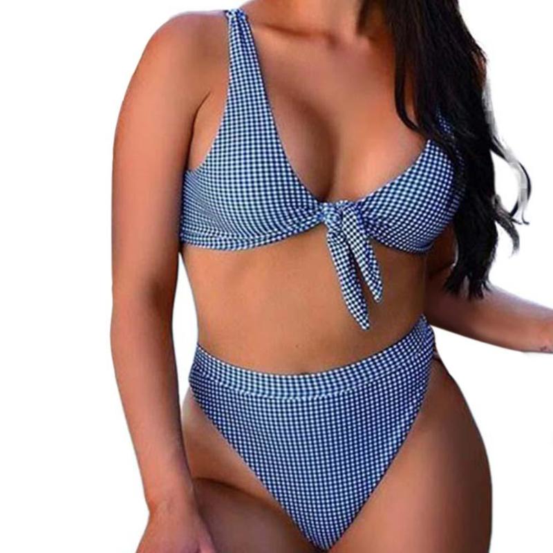 Women Polka Dot Sexy Bikini Set Knot Split Swimsuit Tank Tops Bra Swimwear-ebowsos