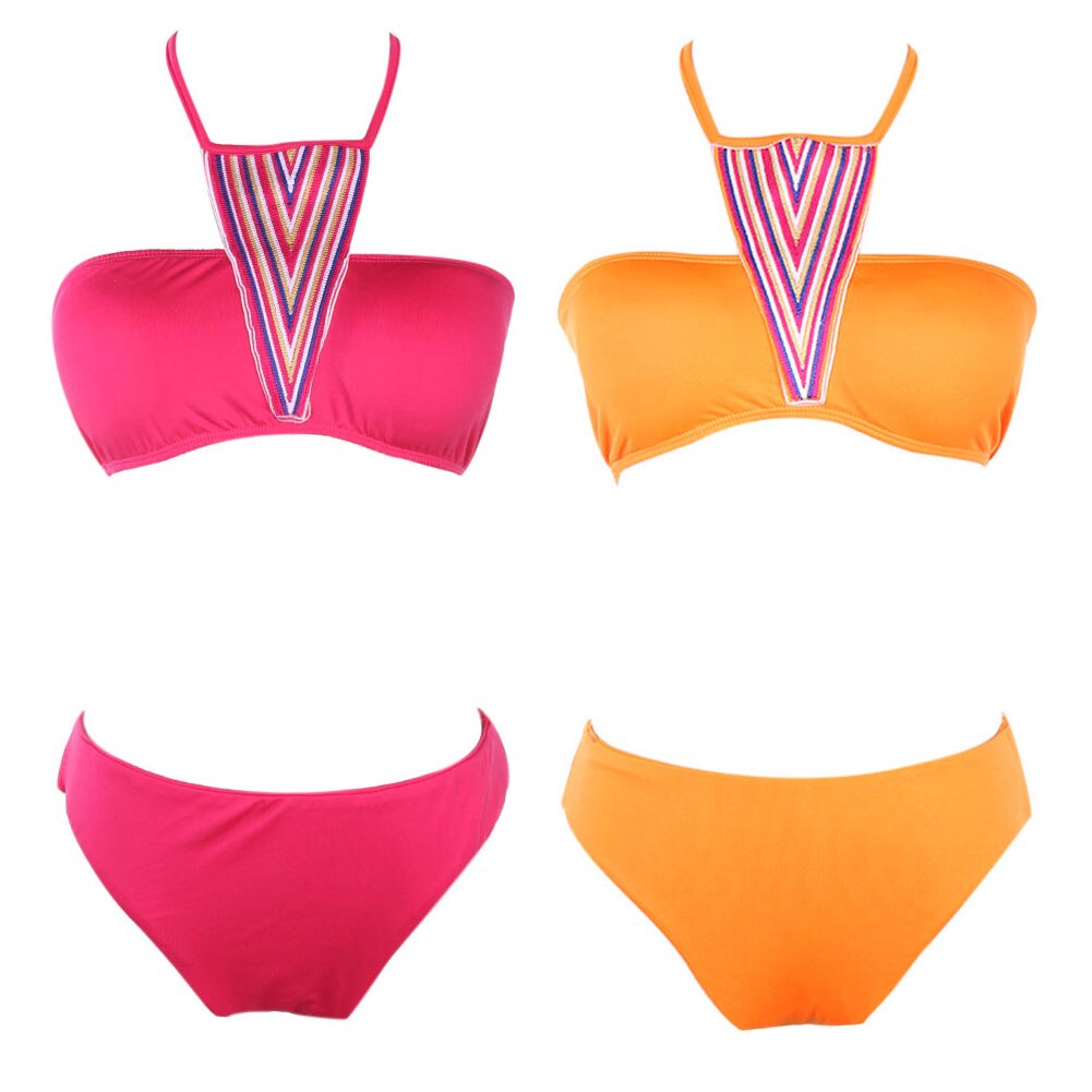 Women's Sexy Swimwear Bandeau Halterneck Strap Bathing Lady Bikini Set Swimsuit Two-piece Sexy Swimwear Padded Bra Briefs Set-ebowsos