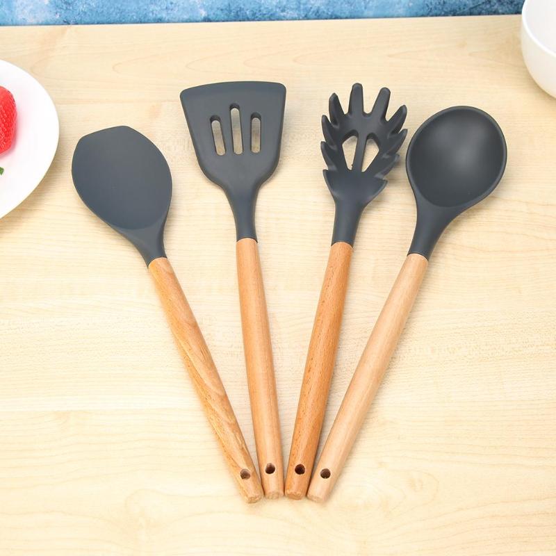 Wood Handle Silicone Kitchenware Spatula Non-stick Cooking Utensil Cookware Food Grade Silica Gel Beech Handle Dropshipping - ebowsos