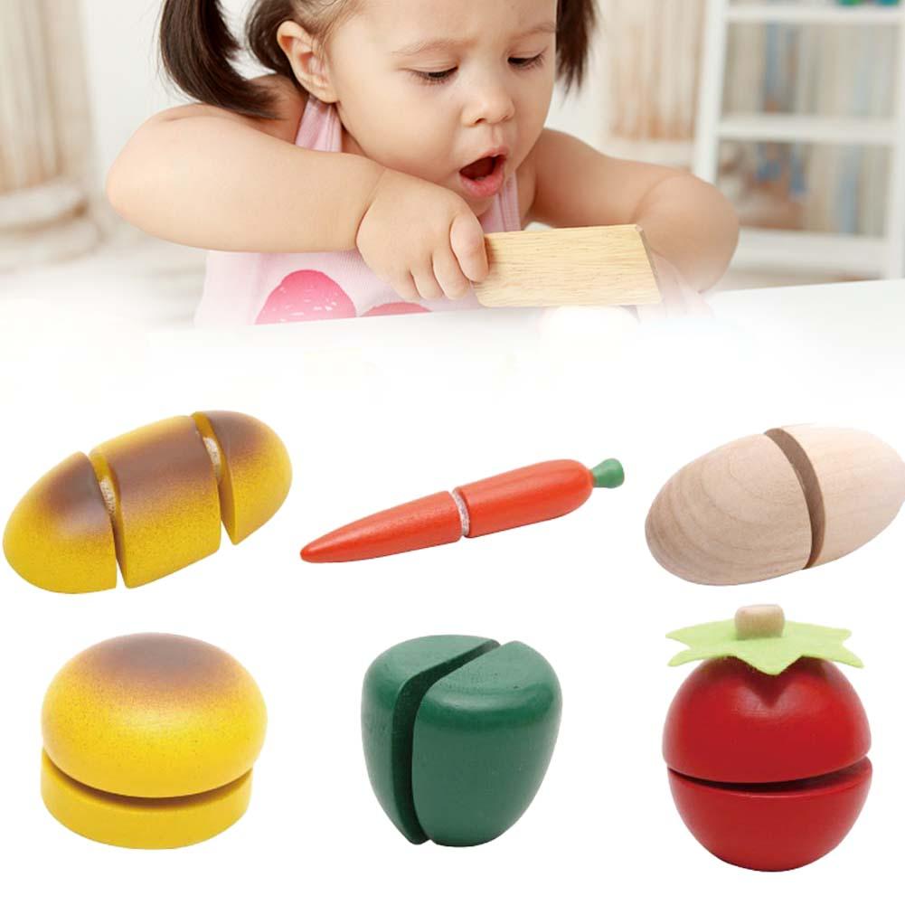 Wooden Cutting Set Kid Pretend Role Play Kitchen Fruit Vegetable Food Toy New-ebowsos