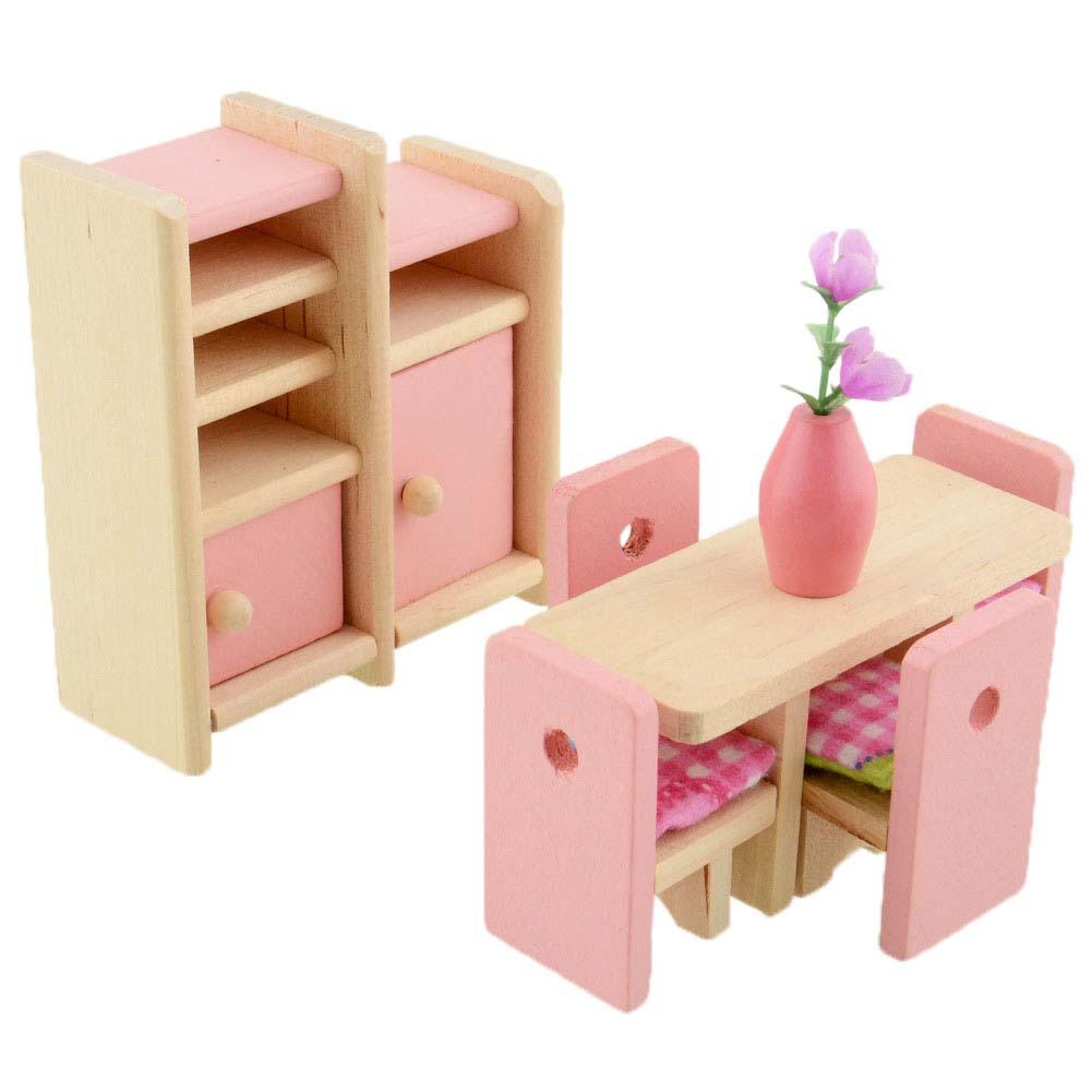 Wooden Doll Dinning House Furniture Dolls Dollhouse High Quality Toys Miniature For Kids Play Pretend Home Toy Holiday Gifts-ebowsos