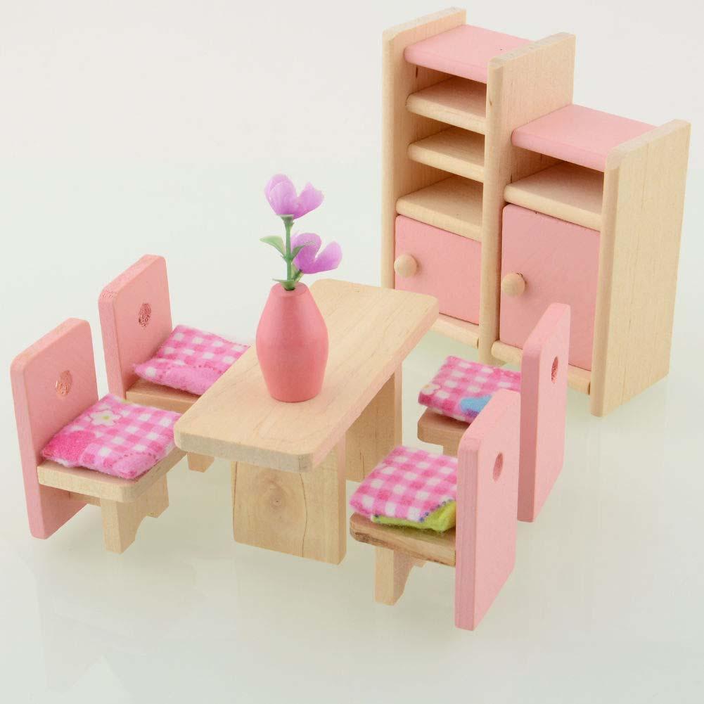 Wooden Doll Dinning House Furniture Dolls Dollhouse High Quality Toys Miniature For Kids Play Pretend Home Toy Holiday Gifts-ebowsos