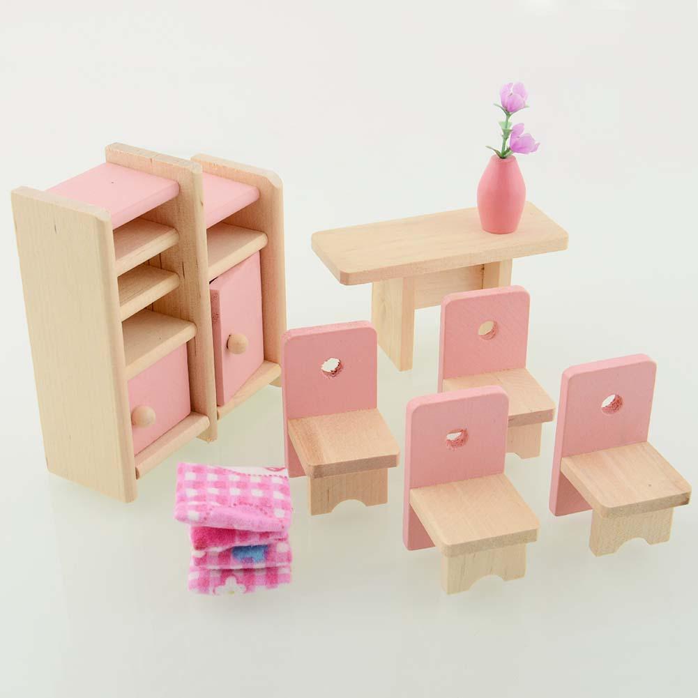 Wooden Doll Dinning House Furniture Dolls Dollhouse High Quality Toys Miniature For Kids Play Pretend Home Toy Holiday Gifts-ebowsos