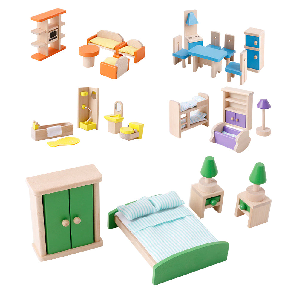 Wooden Dollhouse Furniture Toy Set Baby Children Exquisite Miniature Gift Family Mini Toys For Kids Baby early Learning-ebowsos