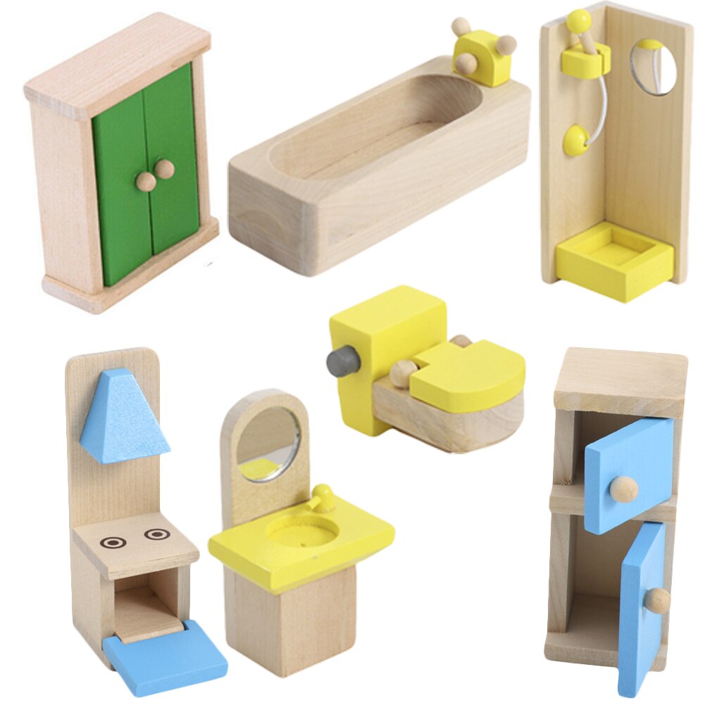 Wooden Dollhouse Furniture Toy Set Baby Children Exquisite Miniature Gift Family Mini Toys For Kids Baby early Learning-ebowsos