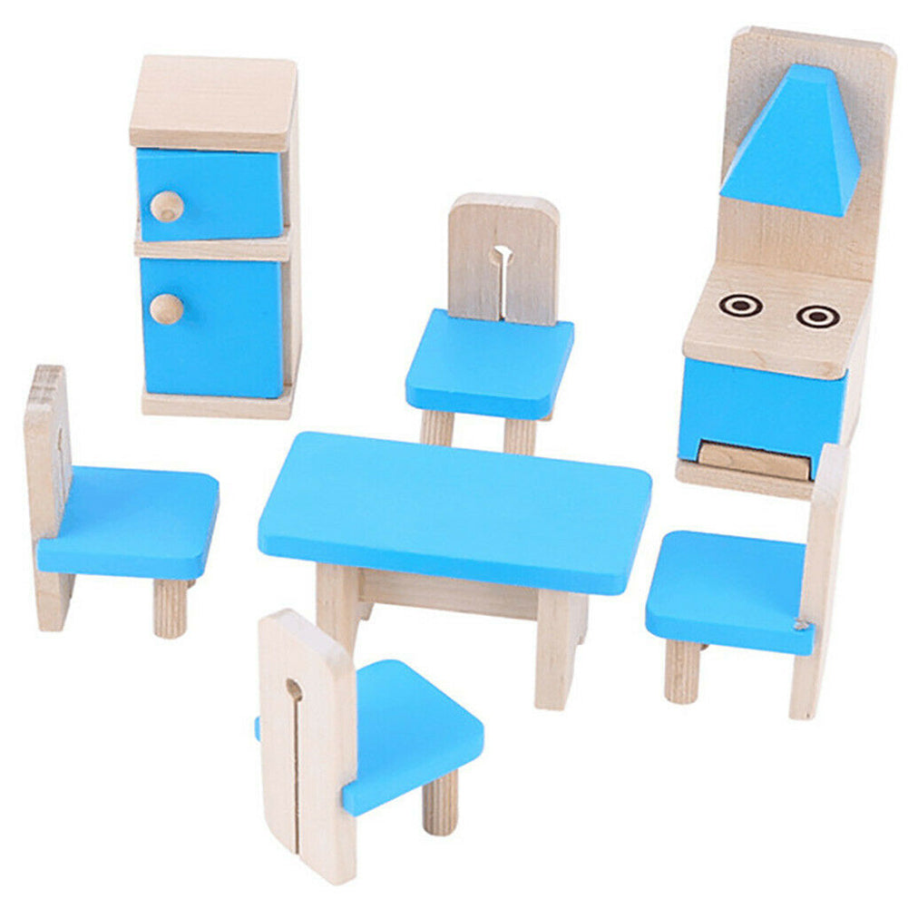 Wooden Dollhouse Furniture Toy Set Baby Children Exquisite Miniature Gift Family Mini Toys For Kids Baby early Learning-ebowsos