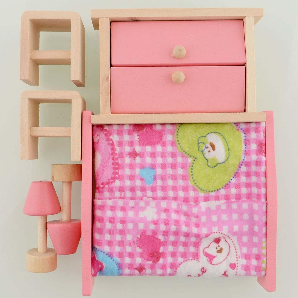 Wooden Dolls House Furniture Miniature 6 Room For Kids Child Toy Gifts Hot-ebowsos