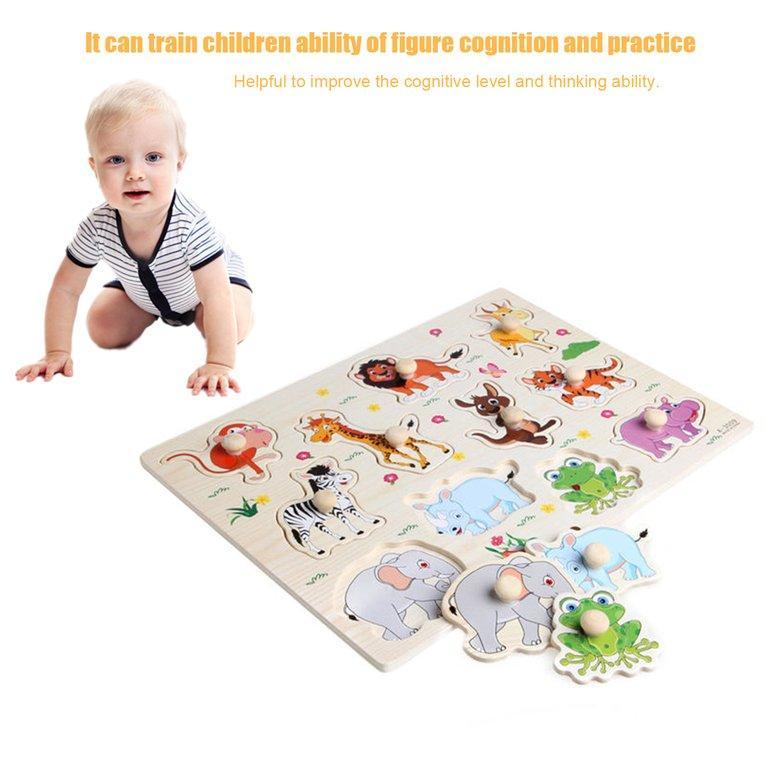 Wooden Hand Grab Board Puzzle Toys For Child Cartoon Animal Fruit Wood Jigsaw Kids Baby Early Educational Learning Toy-ebowsos