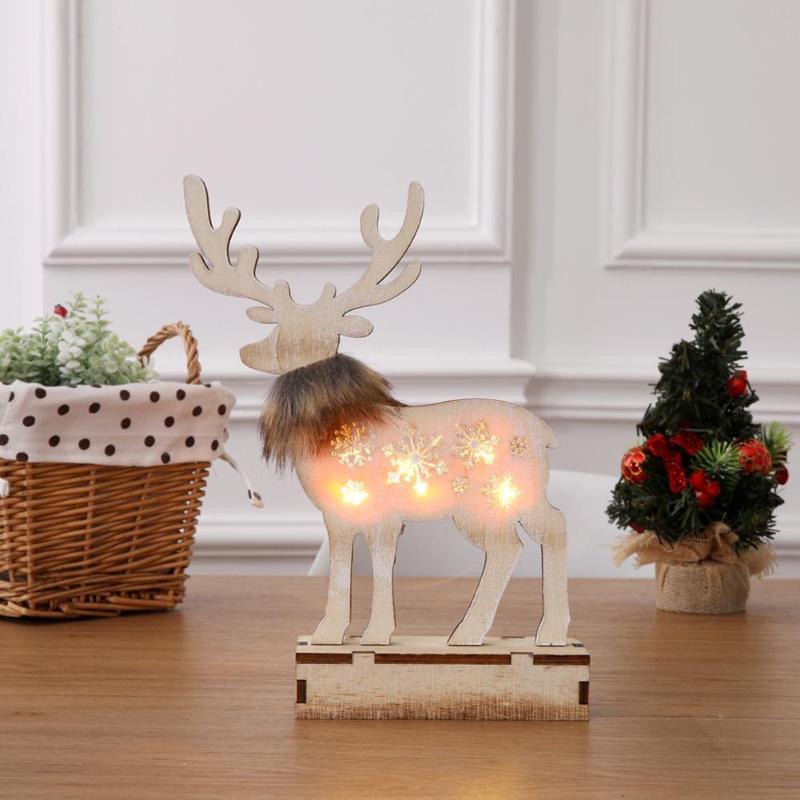 Wooden Hanging Pendant Luminous Elk Ornaments Christmas Window Decorations - ebowsos