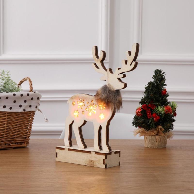 Wooden Hanging Pendant Luminous Elk Ornaments Christmas Window Decorations - ebowsos