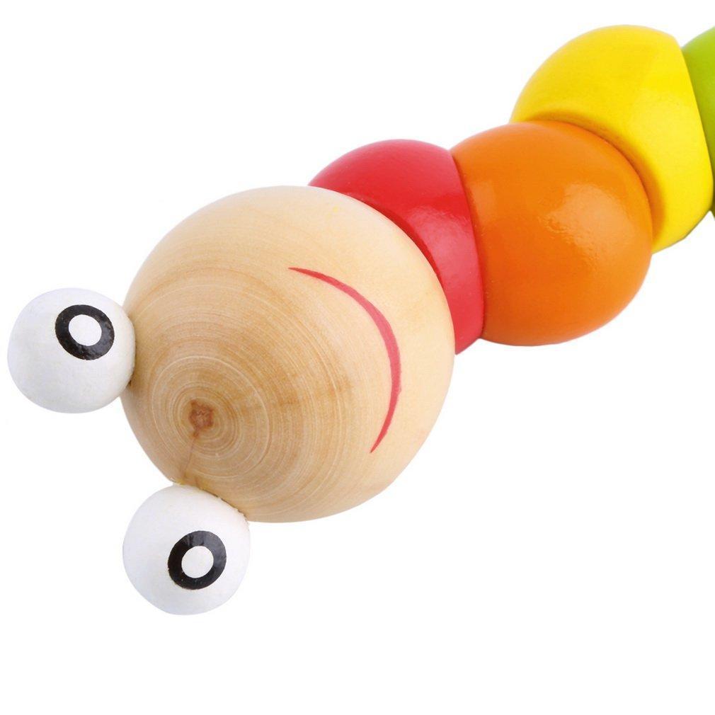 Wooden Twisty Wiggly Worm Multicolour Sensory Wood Bead Developmental Toy-ebowsos