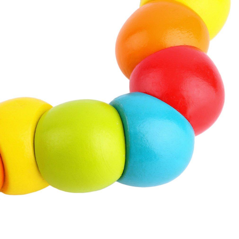 Wooden Twisty Wiggly Worm Multicolour Sensory Wood Bead Developmental Toy-ebowsos