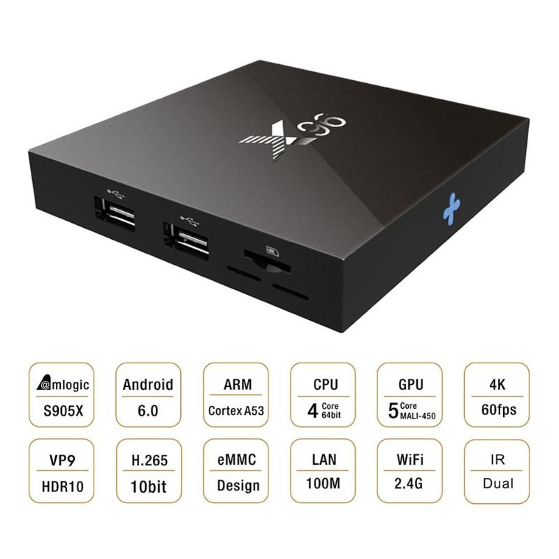 X96 Quad Core 2GB+16GB Android 7.1.2 Amlogic S905W DLNA WiFi Smart TV Box Support TF Card Reader Max 64GB Android TV Box New - ebowsos