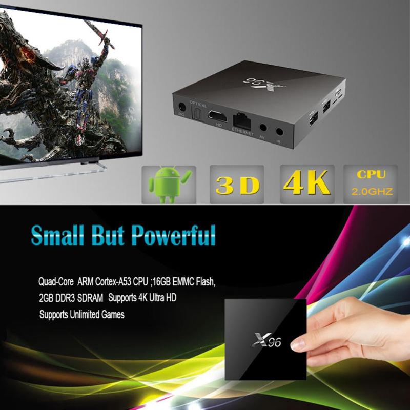 X96 Quad Core 2GB+16GB Android 7.1.2 Amlogic S905W DLNA WiFi Smart TV Box Support TF Card Reader Max 64GB Android TV Box New - ebowsos