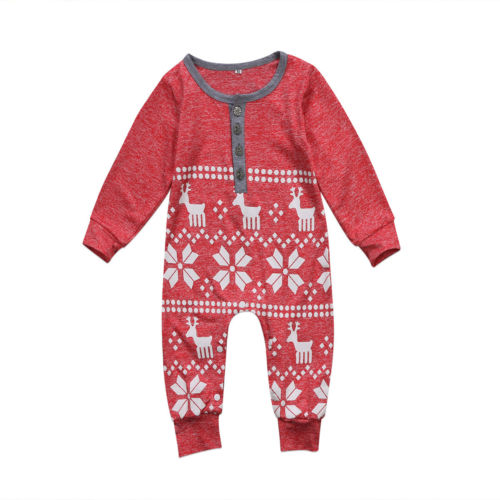 XMAS Kids Romper Snowflake Newborn Baby Girl Long Sleeve Jumpsuit Cotton Clothing - ebowsos