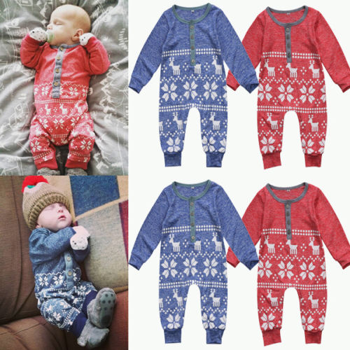 XMAS Kids Romper Snowflake Newborn Baby Girl Long Sleeve Jumpsuit Cotton Clothing - ebowsos