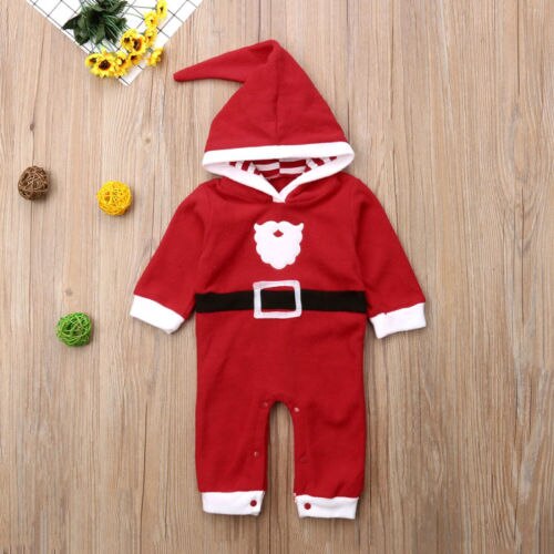 XMAS Newborn Baby Boys Girls Fleece Hooded Cotton Long Sleeve Romper Jumpsuit Outfits Warm Baby Clothes - ebowsos