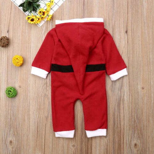 XMAS Newborn Baby Boys Girls Fleece Hooded Cotton Long Sleeve Romper Jumpsuit Outfits Warm Baby Clothes - ebowsos