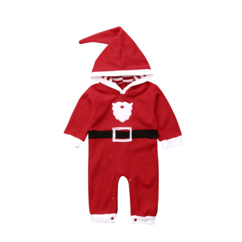 XMAS Newborn Baby Boys Girls Fleece Hooded Cotton Long Sleeve Romper Jumpsuit Outfits Warm Baby Clothes - ebowsos