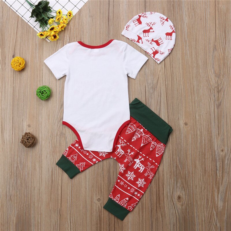 XMAS Newborn Baby Girl Boys Cotton 3Pcs Ste Cotton Romper Jumper+Pants+Hat Outfits Clothing - ebowsos