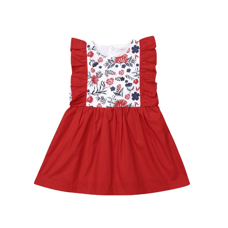 Xmas Cute Flower Party Dress Newborn Infant Baby Girls 0-3Y Clothes Ruffles Sleeve Print Knee-Length A-Line Dress - ebowsos