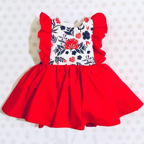 Xmas Cute Flower Party Dress Newborn Infant Baby Girls 0-3Y Clothes Ruffles Sleeve Print Knee-Length A-Line Dress - ebowsos