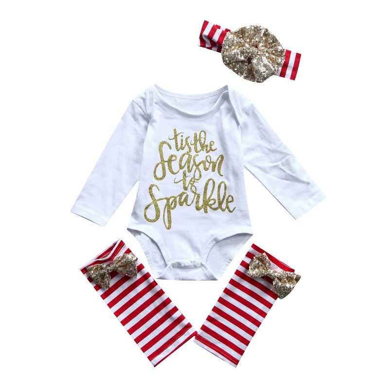 Xmas Kid Baby Girl Clothes Jumpsuit Romper Bodysuit Leggings Headband Outfit Set - ebowsos