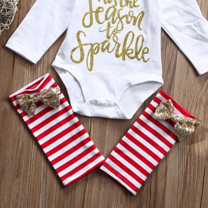 Xmas Kid Baby Girl Clothes Jumpsuit Romper Bodysuit Leggings Headband Outfit Set - ebowsos