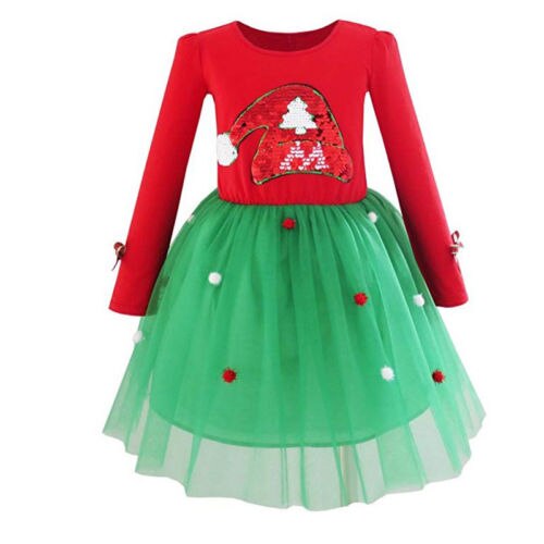 Xmas Kids Toddler Baby Girls Dress Christmas Pageant Princess Party Tutu Dresses - ebowsos