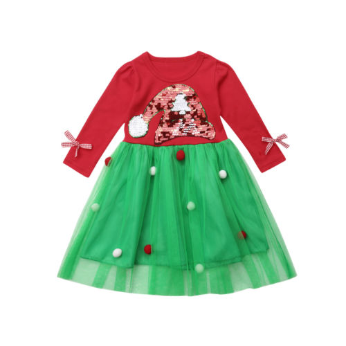 Xmas Kids Toddler Baby Girls Dress Christmas Pageant Princess Party Tutu Dresses - ebowsos