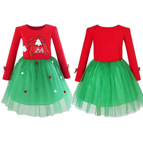 Xmas Kids Toddler Baby Girls Dress Christmas Pageant Princess Party Tutu Dresses - ebowsos