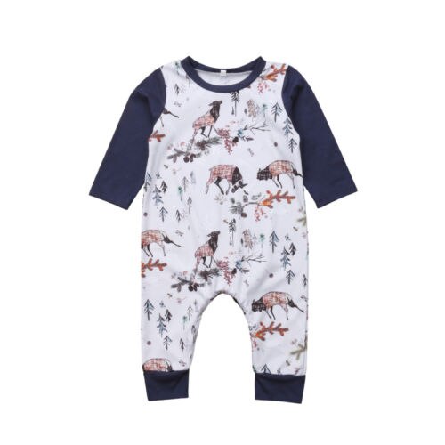 Xmas Newborn Baby Boys Girls Deer Top Romper Jumpsuit Long Pants Outfits Clothes - ebowsos