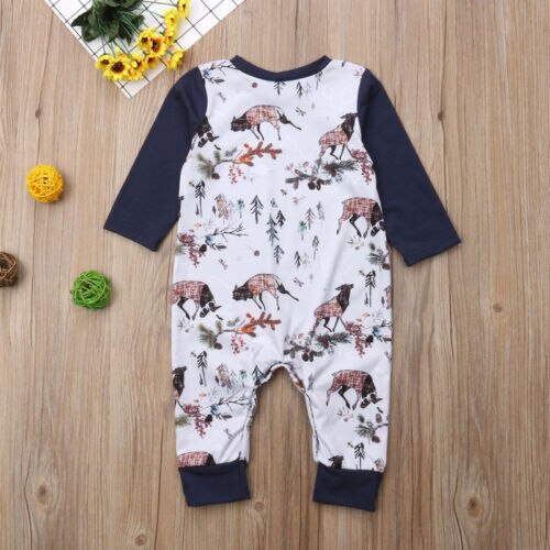 Xmas Newborn Baby Boys Girls Deer Top Romper Jumpsuit Long Pants Outfits Clothes - ebowsos