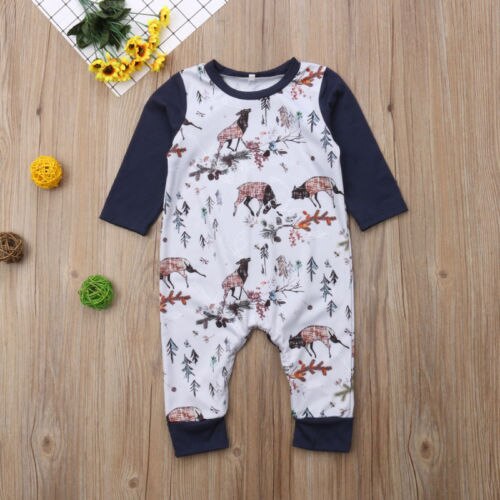 Xmas Newborn Baby Boys Girls Deer Top Romper Jumpsuit Long Pants Outfits Clothes - ebowsos